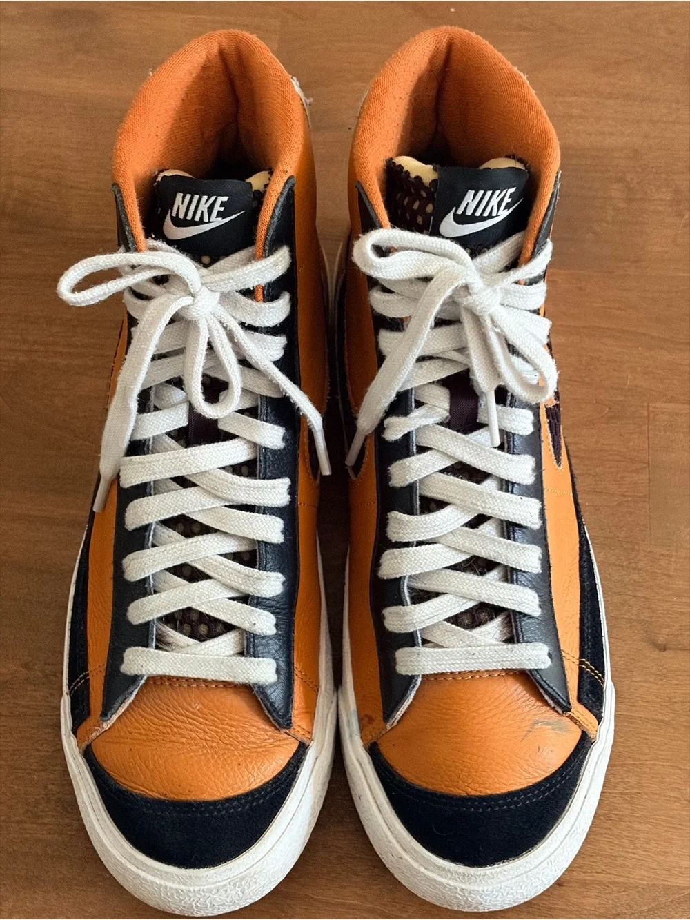 Nike By You Blazer Mid ‘77 Custom Leather Sneakers Men’s US 9 Orange Black Suede